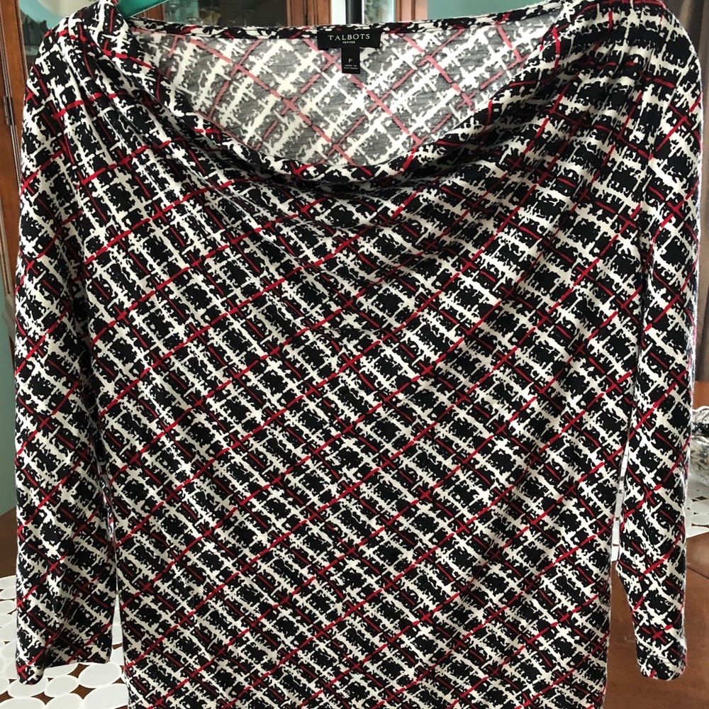 Talbots, petite, black and red, dress shirt